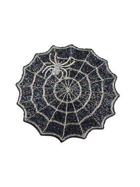 Tahari Home Halloween Beaded Spider Web Charger 15" Iridescent NWT Black